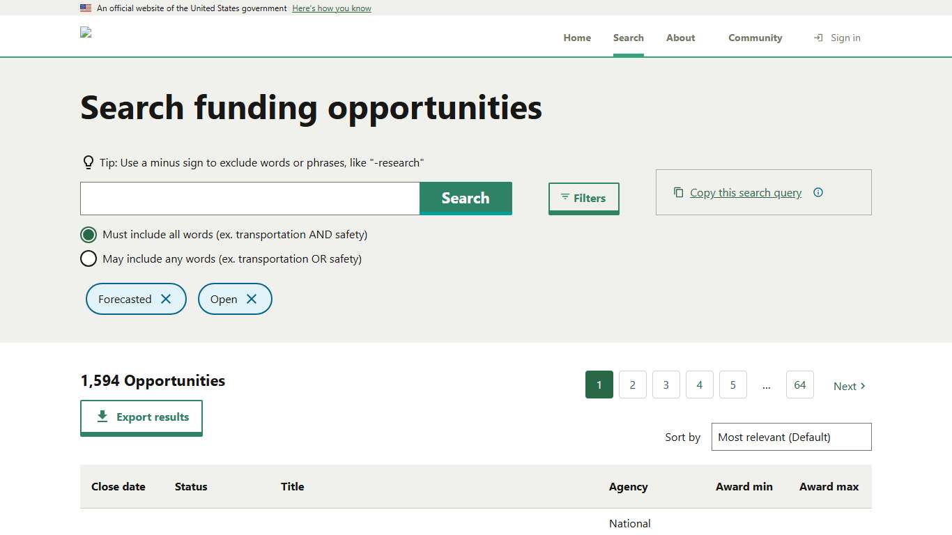 Search Funding Opportunities Simpler.Grants.gov